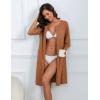 Ekouaer Women Zipper Robes Knee Length Waffle Knit Bathrobe Lightweight House Coat with Pockets 3/4 Sleeves Loungewear S-3XL(Deep Khaki)