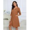 Ekouaer Women Zipper Robes Knee Length Waffle Knit Bathrobe Lightweight House Coat with Pockets 3/4 Sleeves Loungewear S-3XL(Deep Khaki)