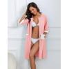 Ekouaer Women Zipper Robes Knee Length Waffle Knit Bathrobe Lightweight House Coat with Pockets 3/4 Sleeves Loungewear S-3XL(Light Pink)