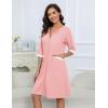 Ekouaer Women Zipper Robes Knee Length Waffle Knit Bathrobe Lightweight House Coat with Pockets 3/4 Sleeves Loungewear S-3XL(Light Pink)