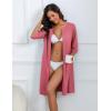 Ekouaer Women Zipper Robes Knee Length Waffle Knit Bathrobe Lightweight House Coat with Pockets 3/4 Sleeves Loungewear S-3XL(Purple Red)