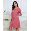 Ekouaer Women Zipper Robes Knee Length Waffle Knit Bathrobe Lightweight House Coat with Pockets 3/4 Sleeves Loungewear S-3XL(Purple Red)
