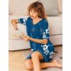 Ekouaer Women Zipper Robes Short Sleeves Housecoat Lightweight Bathrobes Zip Up Robe Casual Nightgown with Pockets S-2XL(Blue Floral)