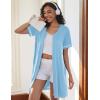 Ekouaer Women Zipper Robes Short Sleeves Housecoat Lightweight Bathrobes Zip Up Robe Casual Nightgown with Pockets S-2XL(Light Blue)