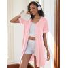Ekouaer Women Zipper Robes Short Sleeves Housecoat Lightweight Bathrobes Zip Up Robe Casual Nightgown with Pockets S-2XL(Pink)