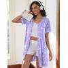 Ekouaer Women Zipper Robes Short Sleeves Housecoat Lightweight Bathrobes Zip Up Robe Casual Nightgown with Pockets S-2XL(Purple Floral)