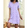 Ekouaer Women Zipper Robes Short Sleeves Housecoat Lightweight Bathrobes Zip Up Robe Casual Nightgown with Pockets S-2XL(Purple Floral)