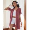 Ekouaer Women Zipper Robes Short Sleeves Housecoat Lightweight Bathrobes Zip Up Robe Casual Nightgown with Pockets S-2XL(Purple Gray Red)