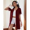Ekouaer Women Zipper Robes Short Sleeves Housecoat Lightweight Bathrobes Zip Up Robe Casual Nightgown with Pockets S-2XL(Wine Red)