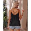 Ekouaer Womens 2-Pack Silk Satin Camisole Tank Top V Neck Sexy Cross Back Spaghetti Strap Cami Sleeveless Lounge Tops S-XXL(Black+snorkel Blue)