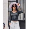 Ekouaer Womens 3 Pack Long Sleeve Shirts V Neck Ribbed Slim Fit Basic Tops Thermal Undershirts Casual Tee XS-XXL(Black/Beige/Dark Grey)