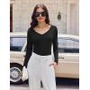 Ekouaer Womens 3 Pack Long Sleeve Shirts V Neck Ribbed Slim Fit Basic Tops Thermal Undershirts Casual Tee XS-XXL(Black/White/Dark Grey)