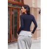 Ekouaer Womens Long Sleeve Shirts Fitted Tops Stretchy Base Layer Basic Tight Thermal Undershirt XS-XXL(Navy Blue)