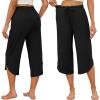 Ekouaer Womens Pajama Pants Capri Wide Leg lounge Pj Pants Summer Comfy Drawstring Pajama Bottoms with Pockets(Black)