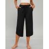 Ekouaer Womens Pajama Pants Capri Wide Leg lounge Pj Pants Summer Comfy Drawstring Pajama Bottoms with Pockets(Black)