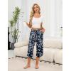 Ekouaer Womens Pajama Pants Capri Wide Leg lounge Pj Pants Summer Comfy Drawstring Pajama Bottoms with Pockets(Black Flower)