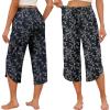 Ekouaer Womens Pajama Pants Capri Wide Leg lounge Pj Pants Summer Comfy Drawstring Pajama Bottoms with Pockets(Black Flower)