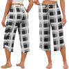 Ekouaer Womens Pajama Pants Capri Wide Leg lounge Pj Pants Summer Comfy Drawstring Pajama Bottoms with Pockets(Black Plaid)