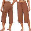 Ekouaer Womens Pajama Pants Capri Wide Leg lounge Pj Pants Summer Comfy Drawstring Pajama Bottoms with Pockets(Brick Red)