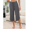 Ekouaer Womens Pajama Pants Capri Wide Leg lounge Pj Pants Summer Comfy Drawstring Pajama Bottoms with Pockets(Dark Gray)
