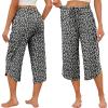Ekouaer Womens Pajama Pants Capri Wide Leg lounge Pj Pants Summer Comfy Drawstring Pajama Bottoms with Pockets(Flower)