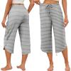 Ekouaer Womens Pajama Pants Capri Wide Leg lounge Pj Pants Summer Comfy Drawstring Pajama Bottoms with Pockets(Grey Stripes)