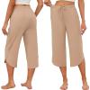 Ekouaer Womens Pajama Pants Capri Wide Leg lounge Pj Pants Summer Comfy Drawstring Pajama Bottoms with Pockets(Khaki)