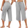 Ekouaer Womens Pajama Pants Capri Wide Leg lounge Pj Pants Summer Comfy Drawstring Pajama Bottoms with Pockets(Light Gray)