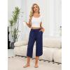Ekouaer Womens Pajama Pants Capri Wide Leg lounge Pj Pants Summer Comfy Drawstring Pajama Bottoms with Pockets(Navy)