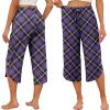 Ekouaer Womens Pajama Pants Capri Wide Leg lounge Pj Pants Summer Comfy Drawstring Pajama Bottoms with Pockets(Purple Plaid)