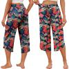 Ekouaer Womens Pajama Pants Capri Wide Leg lounge Pj Pants Summer Comfy Drawstring Pajama Bottoms with Pockets(Red Flower)