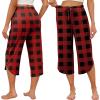 Ekouaer Womens Pajama Pants Capri Wide Leg lounge Pj Pants Summer Comfy Drawstring Pajama Bottoms with Pockets(Red Plaid)