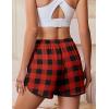Ekouaer Women’s Pajama Shorts Elastic Waist Sleep Shorts Stylish Lounge Shorts Casual Comfy Sweat Shorts(Black Red Plaid)
