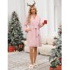 Ekouaer Women’s Robes Short Plush Bathrobe Knee Length Warm Soft Jacquard Robe Winter House Coat with Pockets S-XXL(B Pink Jacquard)
