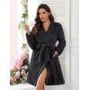 Ekouaer Women’s Robes Short Plush Bathrobe Knee Length Warm Soft Jacquard Robe Winter House Coat with Pockets S-XXL(Black Jacquard)