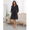 Ekouaer Women’s Robes Short Plush Bathrobe Knee Length Warm Soft Jacquard Robe Winter House Coat with Pockets S-XXL(Black Jacquard)