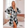 Ekouaer Women’s Robes Short Plush Bathrobe Knee Length Warm Soft Jacquard Robe Winter House Coat with Pockets S-XXL(Black&white Plaid)