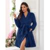 Ekouaer Women’s Robes Short Plush Bathrobe Knee Length Warm Soft Jacquard Robe Winter House Coat with Pockets S-XXL(Blue Purple Jacquard)