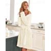 Ekouaer Women’s Robes Short Plush Bathrobe Knee Length Warm Soft Jacquard Robe Winter House Coat with Pockets S-XXL(Cream)
