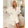 Ekouaer Women’s Robes Short Plush Bathrobe Knee Length Warm Soft Jacquard Robe Winter House Coat with Pockets S-XXL(Cream)