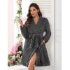 Ekouaer Women’s Robes Short Plush Bathrobe Knee Length Warm Soft Jacquard Robe Winter House Coat with Pockets S-XXL(Dark Grey Jacquard)