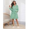 Ekouaer Women’s Robes Short Plush Bathrobe Knee Length Warm Soft Jacquard Robe Winter House Coat with Pockets S-XXL(Grey Green Jacquard)