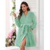 Ekouaer Women’s Robes Short Plush Bathrobe Knee Length Warm Soft Jacquard Robe Winter House Coat with Pockets S-XXL(Grey Green Jacquard)