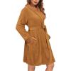 Ekouaer Women’s Robes Short Plush Bathrobe Knee Length Warm Soft Jacquard Robe Winter House Coat with Pockets S-XXL(Khaki)