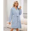 Ekouaer Women’s Robes Short Plush Bathrobe Knee Length Warm Soft Jacquard Robe Winter House Coat with Pockets S-XXL(Light Blue Jacquard)