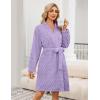 Ekouaer Women’s Robes Short Plush Bathrobe Knee Length Warm Soft Jacquard Robe Winter House Coat with Pockets S-XXL(Light Purple Jacquard)