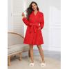 Ekouaer Women’s Robes Short Plush Bathrobe Knee Length Warm Soft Jacquard Robe Winter House Coat with Pockets S-XXL(Red Jacquard)