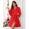 Ekouaer Women’s Robes Short Plush Bathrobe Knee Length Warm Soft Jacquard Robe Winter House Coat with Pockets S-XXL(Red Jacquard)