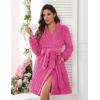 Ekouaer Women’s Robes Short Plush Bathrobe Knee Length Warm Soft Jacquard Robe Winter House Coat with Pockets S-XXL(Rose Pink Jacquard)