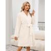 Ekouaer Women’s Robes Short Plush Bathrobe Knee Length Warm Soft Jacquard Robe Winter House Coat with Pockets S-XXL(White Jacquard)